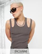 Collusion Knitted Cut Out Double Strapped Tank Top In Charcoal Gray-multi