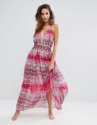 Asos Beach Pink Snake Print Knot Waist Chiffon Maxi Dress - Multi