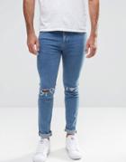 New Look Skinny Jeans With Knee Rips In Blue Wash - Blue