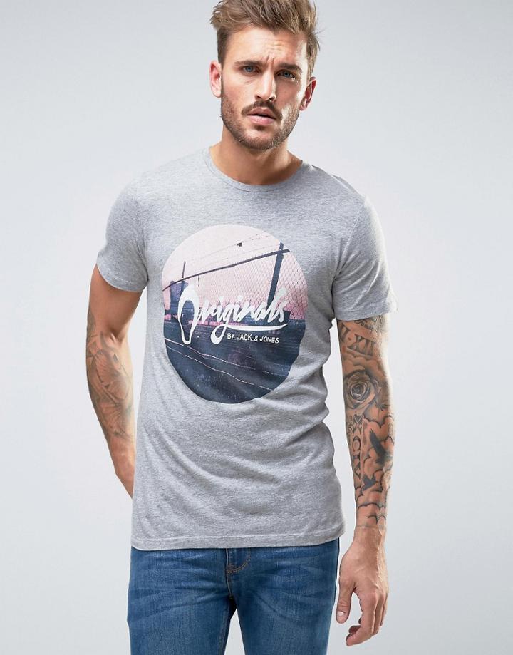 Jack & Jones Originals T-shirt With Graphic Print - Gray