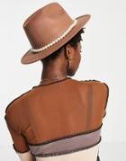 Svnx Felt Pearl Trim Fedora Hat In Brown
