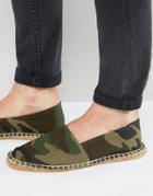 Asos Festival Espadrilles In Camo Print Khaki Canvas - Green