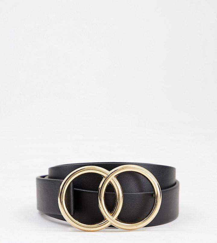 Asos Design Curve Beveled Double Circle Waist And Hip Belt In Gold Metal Work