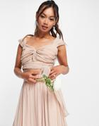 Asos Design Bridesmaid Ruched Crop Top With Wrap Detail In Blush - Part Of A Set-pink