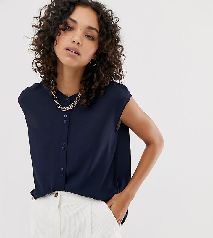 Warehouse Split Back Blouse In Navy - Navy