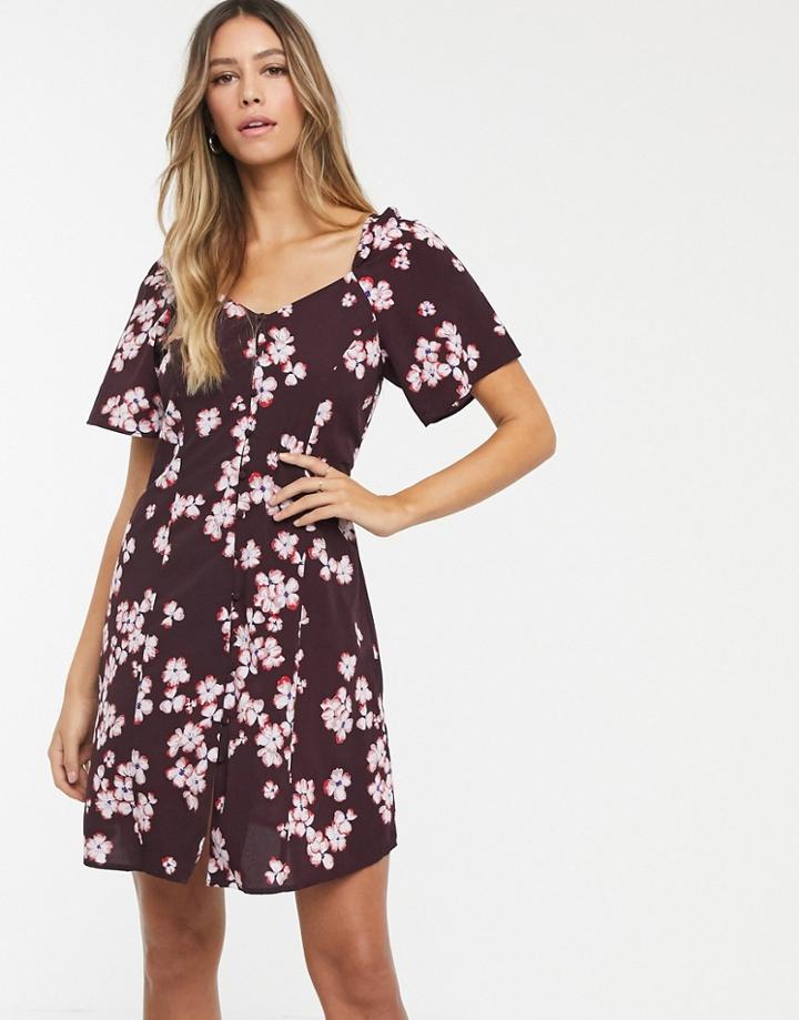 Vero Moda Square Neck Floral Button Thru Dress