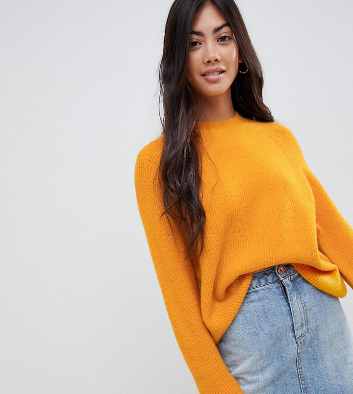 Asos Design Petite Fluffy Sweater In Rib-yellow