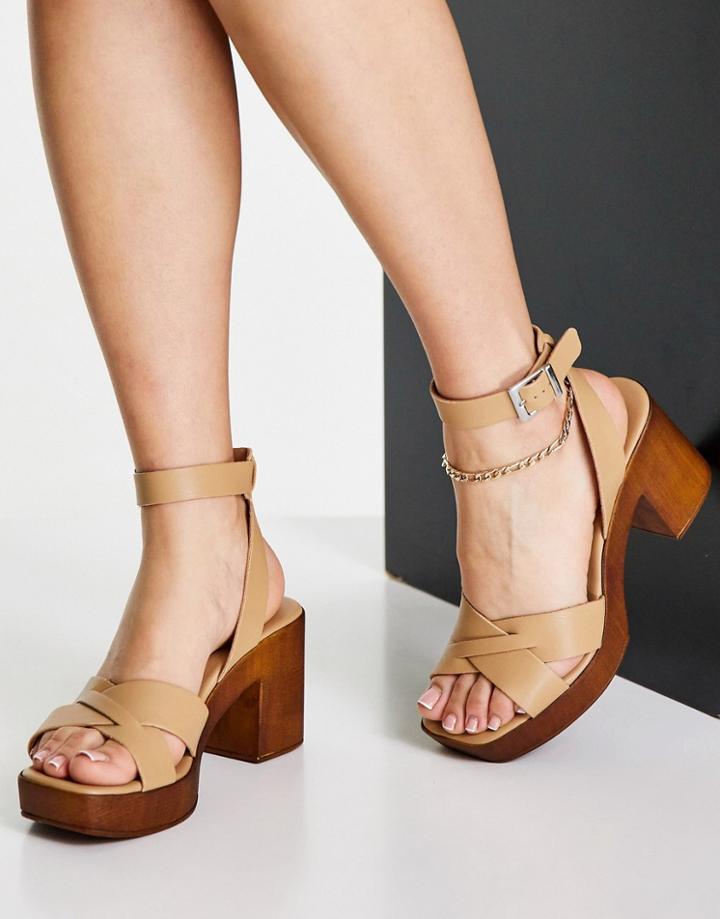 Asos Design Howie Mid Heeled Sandals In Camel-neutral