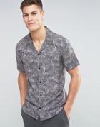 Mango Man Short Sleeve Shirt In Gray Floral Print - Gray