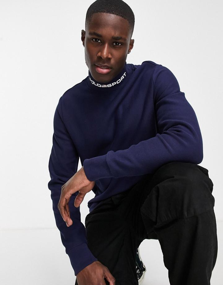 Polo Ralph Lauren Sport Capsule Neck Logo Sweatshirt In Navy