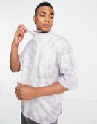 Asos Design Oversized Half Zip T-shirt In Gray Tie Dye-grey