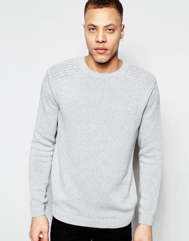 Asos Jumper With Ribbed Shoulder Detail - Gray