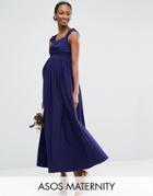 Asos Maternity Wedding Lace Insert Cowl Midi Dress - Navy