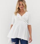 Bluebelle Maternity Wrap Over Top With Frill Detail In White - White