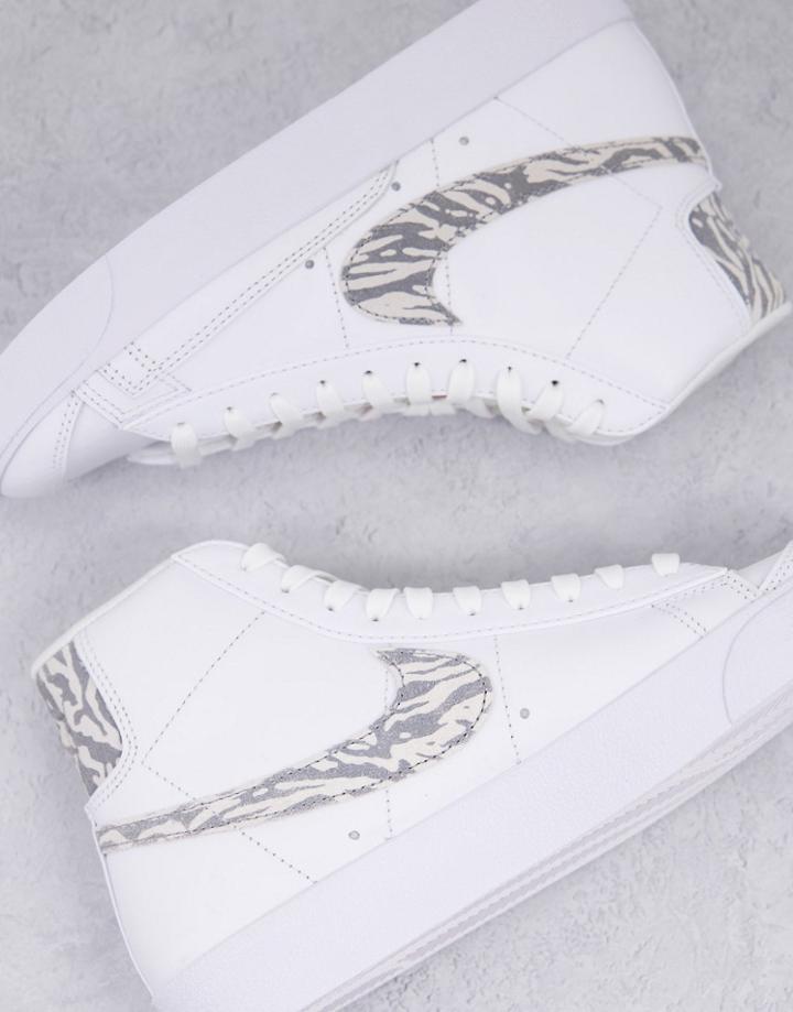 Nike Blazer Mid 77 Sneakers In White And Zebra Print