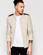 Asos Bomber Jacket With Shoulder Patches - Beige Nep