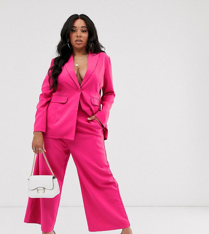 Saint Genies Plus Tailored Wide Leg Pants In Hot Pink - Pink