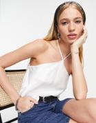 Bershka Cross Strap Halterneck Satin Top In Ecru-white