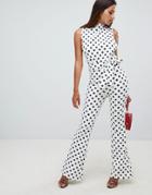 Prettylittlething High Neck Scuba Jumpsuit In Polka Dot - White