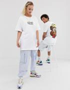 Crooked Tongues Unisex Oversized T-shirt With Back Bear And Daisy Print - White