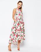 Asos Salon Summer Rose Organza Crop Top Midi Prom Dress - Print