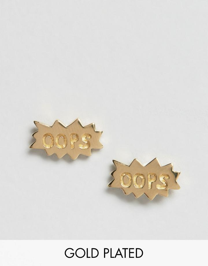 Asos Gold Plated Sterling Silver 'oops' Stud Earrings - Gold