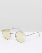 Asos Round Sunglasses In Silver With Yellow Lens - Yellow