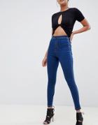 Asos Design Rivington High Waisted Jeans In Flat Rich Blue Wash - Blue