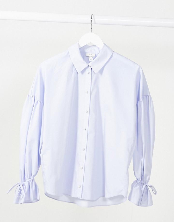 River Island Oversized Sleeve Poplin Shirt In Blue-blues