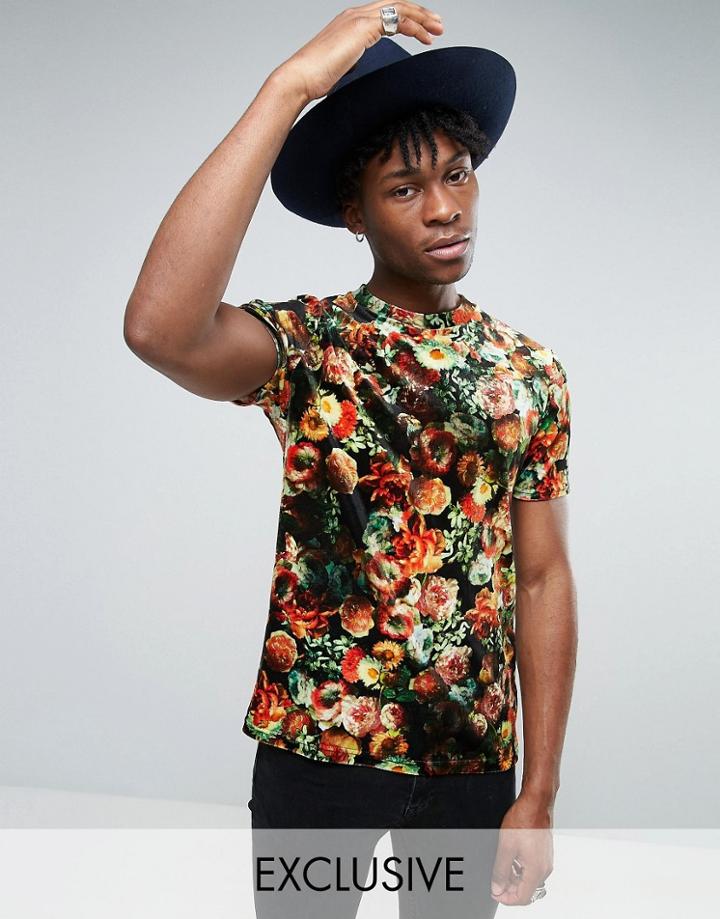 Reclaimed Vintage Inspired Velour Fitted T-shirt - Black
