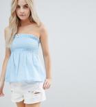 Asos Petite Shirred Cotton Bandeau Top - Blue