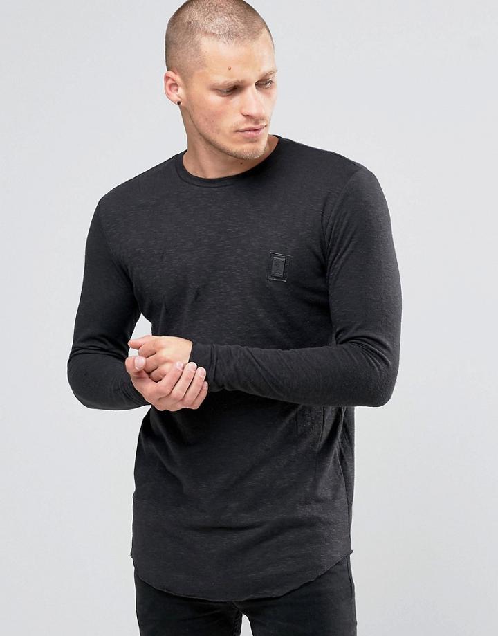 Religion Long Sleeve T-shirt With Raw Curved Hem Detail - Black
