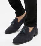 Asos Design Wide Fit Tassel Loafers In Navy Faux Suede - Navy