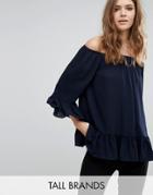 Y.a.s Tall Silje Off The Shoulder Top With Ruffle Detail - Navy