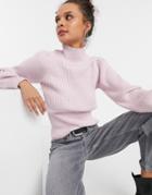 Object High Neck Balloon Sleeve Sweater In Pink
