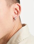 Asos Design Mini Cross Hoop Earrings With Rhinestone Detail In Silver