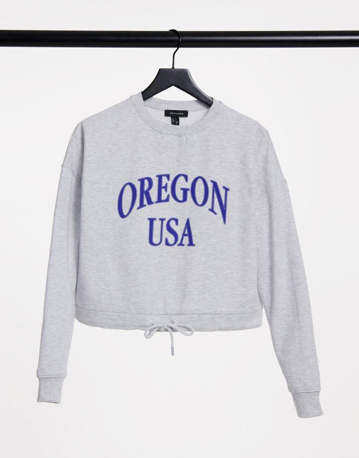 New Look Oregon Tie Waist Sweatshirt In Gray-grey