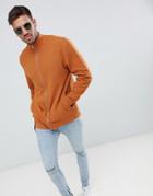 Asos Design Jersey Ribbed Track Jacket In Dark Orange - Orange