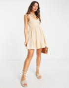 Asos Design Shirred Maxi Sundress With Tiers In Stripe Texture In Stone-neutral