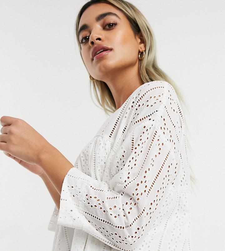 Y.a.s Petite Florinda Broderie Mini Smock Dress-white