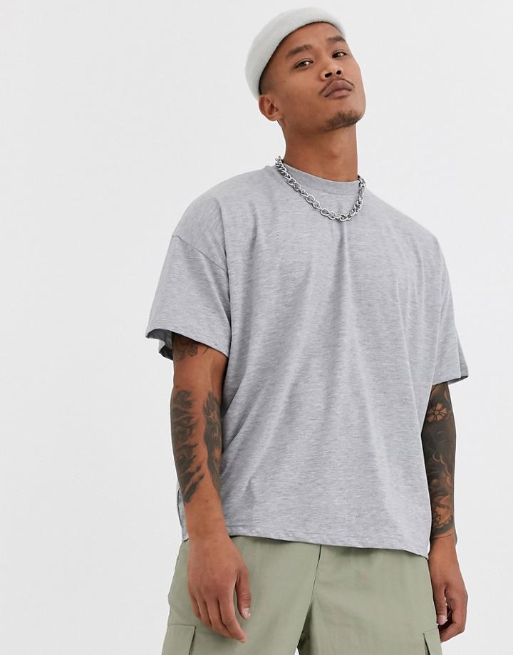 Asos Design Oversized T-shirt With Crew Neck In Gray Heather - Gray-grey