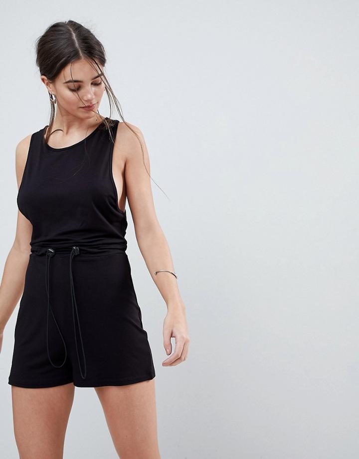 Asos Minimal Jersey Romper With Racer Back - Black