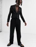 Asos Design Skinny Crop Tuxedo Blazer With Wide Satin Lapel In Black