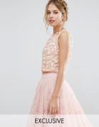 Lace & Beads Crop Top With 3d Embellishment - Pink