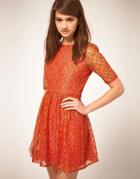 Asos Lace Waisted Dress With Contrast Lining - Blue