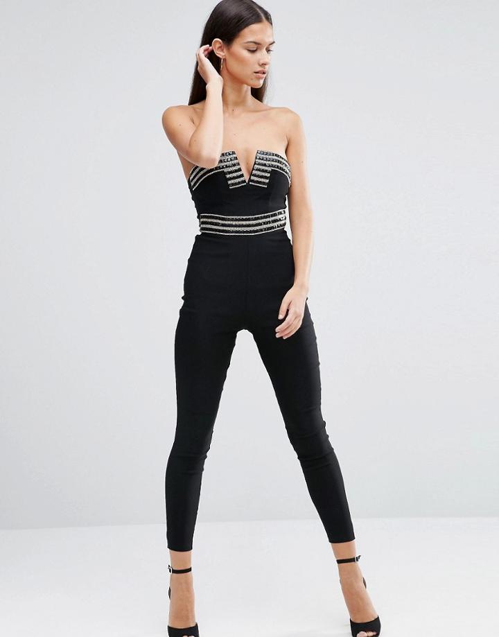 Rare London Sequin Sweetheart Tailored Jumpsuit - Black