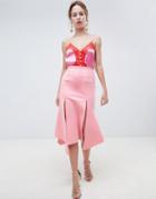 Asos Design Double Split Hanky Hem Midi Skirt In Scuba-pink