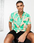 River Island Short Sleeve Printed Shirt With Camp Collar In Pink