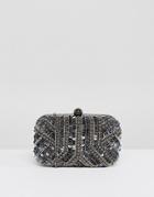 True Decadence All Over Beaded Box Clutch Bag - Silver