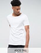 Asos Tall Longline T-shirt With Scoop Neck In White - White